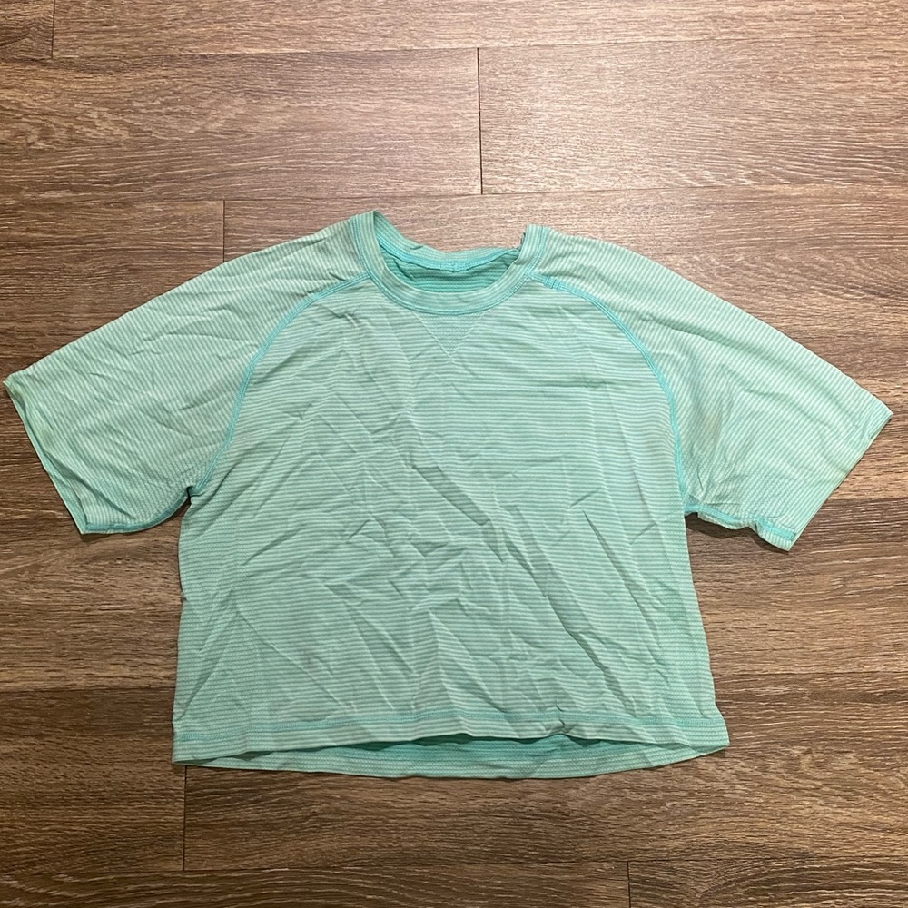LULULEMON Crop T-Shirt Striped Green